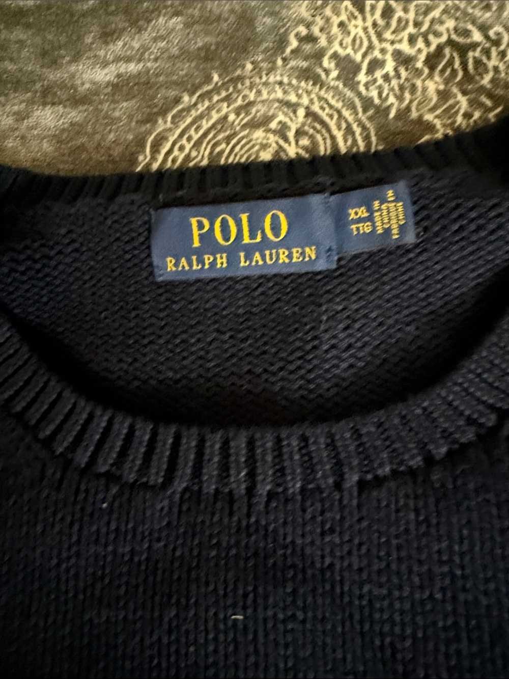 Polo by Ralph Lauren Navy Crewneck Sweater with Cream RL Logo - Picture 2 of 4